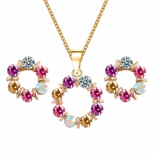 Tibetan Style Jewelry Sets, Stud Earring & necklace, with Crystal, Round, gold color plated, 2 pieces & fashion jewelry & for woman, nickel, lead & cadmium free, Sold By Set