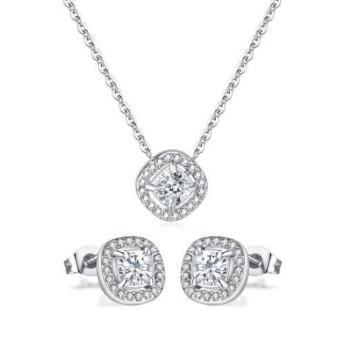 Cubic Zirconia Stainless Steel Jewelry Sets, 304 Stainless Steel, Square, fashion jewelry & different styles for choice & micro pave cubic zirconia & for woman, nickel, lead & cadmium free, Sold By Set