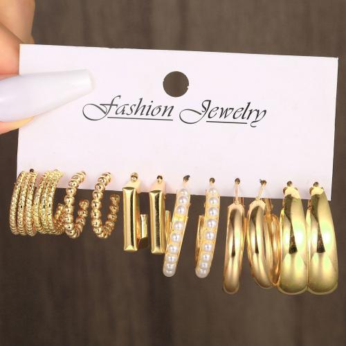 Zinklegierung Ohrringe, goldfarben plattiert, 6 Stück & Modeschmuck & für Frau, frei von Nickel, Blei & Kadmium, verkauft von setzen