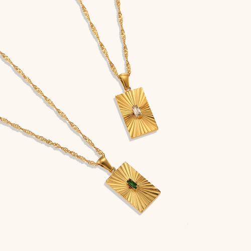 Stainless Steel Jewelry Necklace, 304 Stainless Steel, with 5cm extender chain, Rectangle, 18K gold plated, fashion jewelry & for woman & with rhinestone, nickel, lead & cadmium free, Pendant:20x12mm, Length:Approx 40 cm, Sold By PC