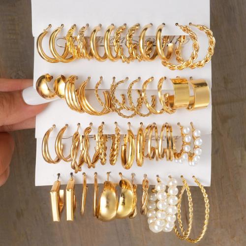 Pendientes de Aleación de Zinc, con Perlas plásticas, chapado en color dorado, Joyería & para mujer, libre de níquel, plomo & cadmio, Vendido por Set