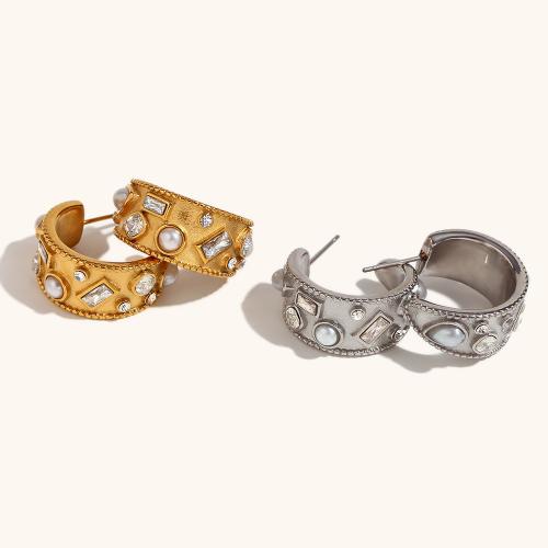 Edelstahl Ohrringe, 316 L Edelstahl, mit Kunststoff Perlen, Modeschmuck & für Frau & mit Strass, keine, frei von Nickel, Blei & Kadmium, 26x11.20mm, verkauft von Paar