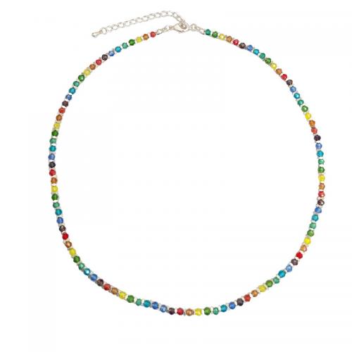 Edelstein Schmuck Halskette, Messing, mit Obsidian & Glas, mit Verlängerungskettchen von 6CM, vergoldet, für Frau, farbenfroh, Länge ca. 40 cm, verkauft von PC