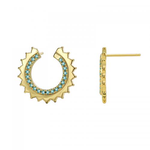 Brass Stud Earring with turquoise plated for woman golden Sold By Pair