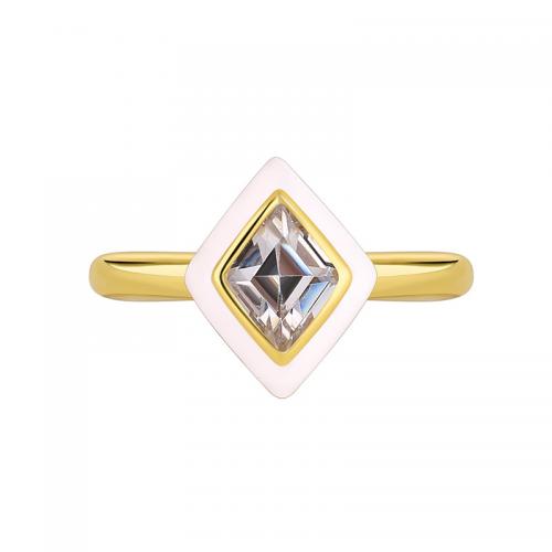 Cubic Zirconia Micro Pave Brass Ring with Epoxy Sticker plated & micro pave cubic zirconia & for woman golden Sold By PC