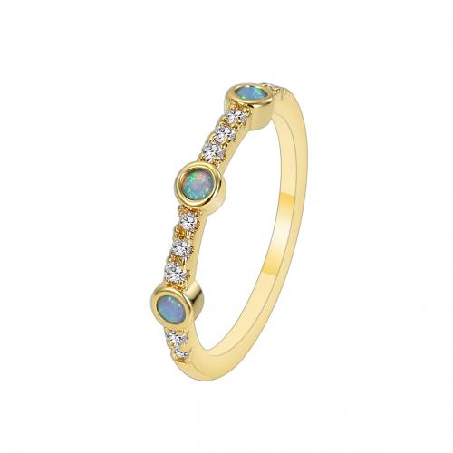 Cubic Zirconia Micro Pave Brass Ring, with Opal, plated, different size for choice & micro pave cubic zirconia & for woman, golden, Sold By PC