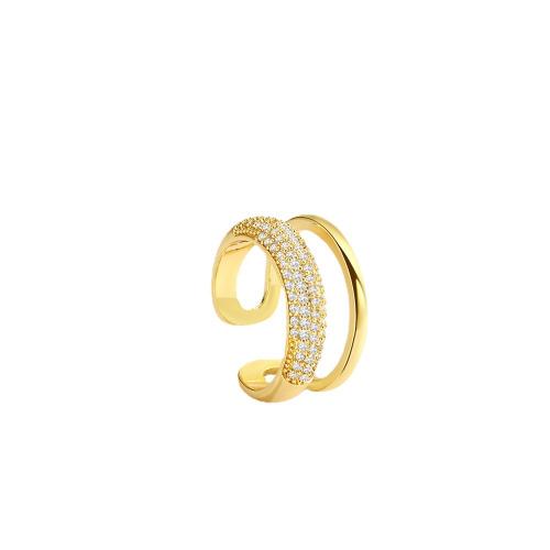 Cubique anneau en laiton Circonia Micro Pave, Placage, pavé de micro zircon & pour femme, doré, Vendu par PC