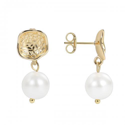 Messing oorbelknoppen, met Shell Pearl, plated, voor vrouw, gouden, Verkocht door pair