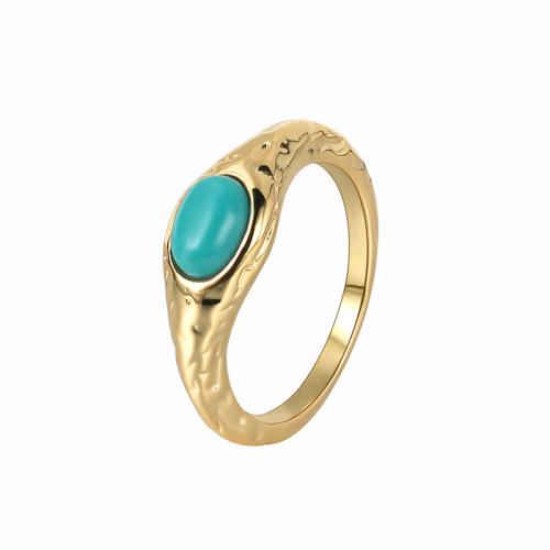 Brass δάχτυλο του δακτυλίου, Ορείχαλκος, με τυρκουάζ, επιχρυσωμένο, διαφορετικό μέγεθος για την επιλογή & για τη γυναίκα, χρυσαφένιος, Sold Με PC
