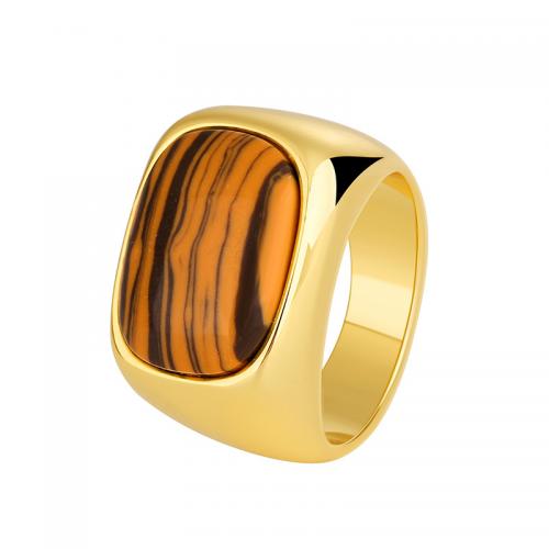 Brass Finger Ring with Tiger Eye plated & for woman golden Sold By PC