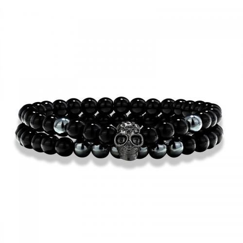 Gemstone Браслеты, черный камень, с Латунь, ювелирные изделия моды & Мужская, Много цветов для выбора, 6mm, длина:Приблизительно 19 см, продается PC