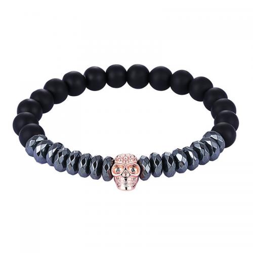 Gemstone Bracelets Black Stone with Hematite & Brass fashion jewelry & Unisex 8mm Length Approx 19 cm Sold By PC