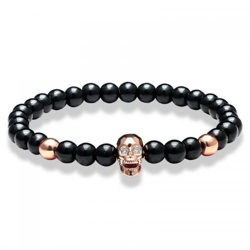 Bracelets de pierres précieuses, pierre noire, avec laiton, bijoux de mode & unisexe, plus de couleurs à choisir, 6mm, Longueur:Environ 19 cm, Vendu par PC