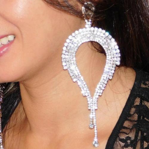 Rhinestone Tassel Earring with Zinc Alloy Geometrical Pattern plated for woman & hollow Sold By Pair