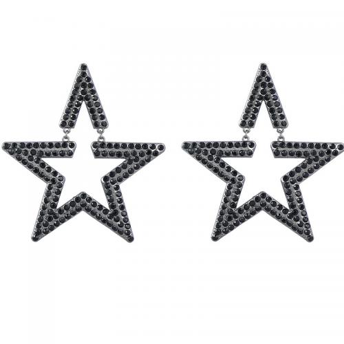 Rhinestone Drop Earring with Zinc Alloy Star plated for woman & hollow Sold By Pair