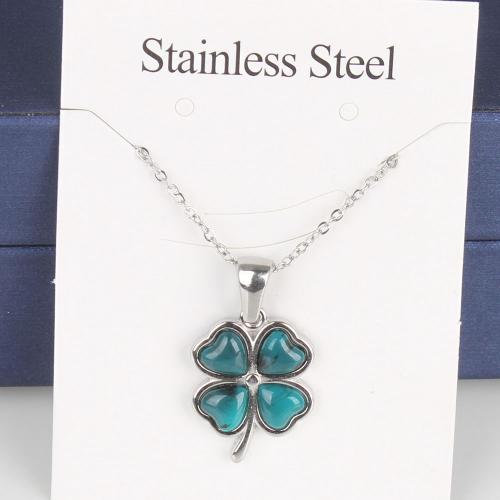 Titanium Steel Necklace, with 5cm extender chain, Four Leaf Clover, fashion jewelry & Unisex & enamel, more colors for choice, nickel, lead & cadmium free, 18.80x13.80x3.10mm, Length:Approx 45 cm, 5PCs/Bag, Sold By Bag