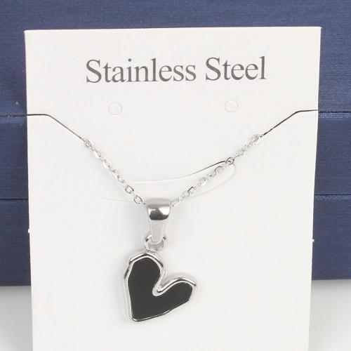 Titanium Steel Necklace with Acrylic with 5cm extender chain Heart fashion jewelry & Unisex & enamel nickel lead & cadmium free Length Approx 45 cm Sold By Bag