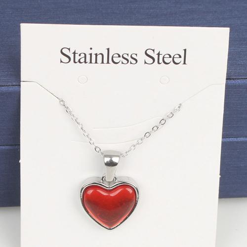 Titanium Steel Necklace, with 5cm extender chain, Heart, fashion jewelry & Unisex & enamel, more colors for choice, nickel, lead & cadmium free, 14.80x13.90x4.30mm, Length:Approx 45 cm, 5PCs/Bag, Sold By Bag
