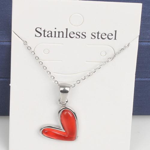 Titanium Steel Necklace, with 5cm extender chain, Heart, fashion jewelry & Unisex & enamel, more colors for choice, nickel, lead & cadmium free, 18.20x14.80x3.40mm, Length:Approx 45 cm, 5PCs/Bag, Sold By Bag