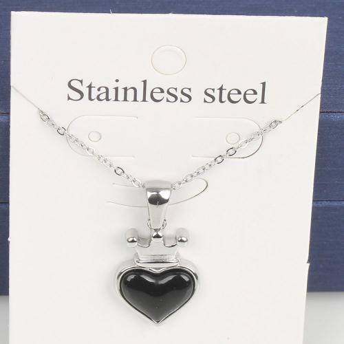 Titanium Steel Necklace with 5cm extender chain Heart fashion jewelry & Unisex & enamel nickel lead & cadmium free Length Approx 45 cm Sold By Bag