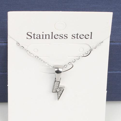 Titanium Steel Necklace, with 5cm extender chain, Lightning Symbol, fashion jewelry & Unisex & with rhinestone, original color, nickel, lead & cadmium free, 12.30x5.50x2.20mm, Length:Approx 45 cm, 5PCs/Bag, Sold By Bag