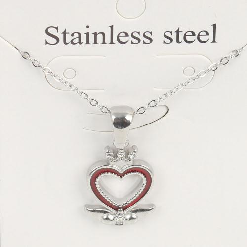 Titanium Steel Necklace with 5cm extender chain Heart fashion jewelry & Unisex & enamel & hollow red nickel lead & cadmium free Length Approx 45 cm Sold By Bag