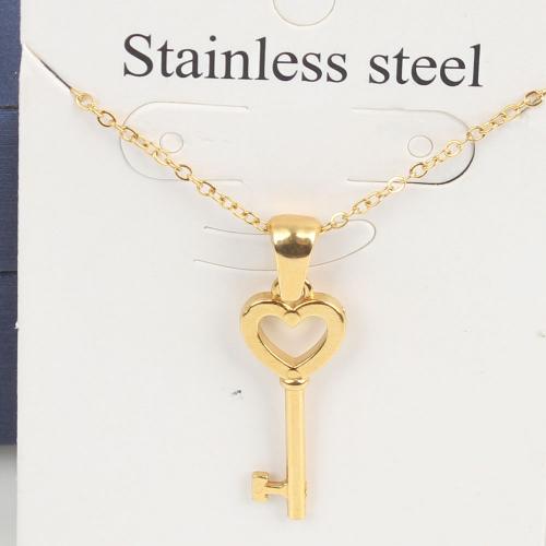 Titanium Steel Necklace, with 5cm extender chain, Key, Vacuum Ion Plating, fashion jewelry & Unisex & hollow, golden, nickel, lead & cadmium free, 24.10x8.90x2.10mm, Length:Approx 45 cm, 5PCs/Bag, Sold By Bag