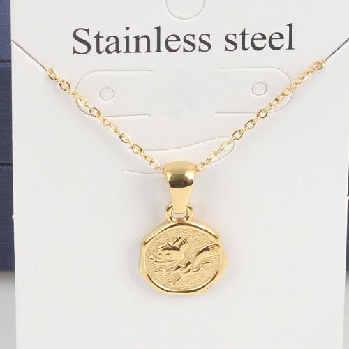 Titanium Steel Necklace, with 5cm extender chain, Flat Round, Vacuum Ion Plating, fashion jewelry & Unisex, golden, nickel, lead & cadmium free, 15.10x11.70x1.80mm, Length:Approx 45 cm, 5PCs/Bag, Sold By Bag