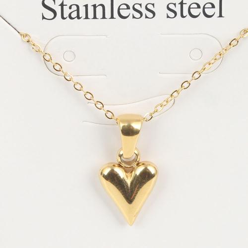 Titanium Steel Necklace, with 5cm extender chain, Heart, Vacuum Ion Plating, fashion jewelry & Unisex, golden, nickel, lead & cadmium free, 14.10x9.70x3.20mm, Length:Approx 45 cm, 5PCs/Bag, Sold By Bag