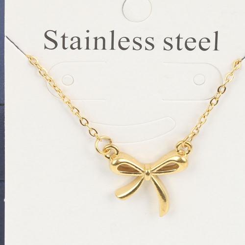 Titanium Steel Necklace with 5cm extender chain Bowknot Vacuum Ion Plating fashion jewelry & Unisex golden nickel lead & cadmium free Length Approx 45 cm Sold By Bag