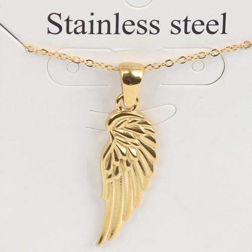 Titanium Steel Necklace, with 5cm extender chain, Wing Shape, Vacuum Ion Plating, fashion jewelry & Unisex, golden, nickel, lead & cadmium free, 29.50x9.50x2.50mm, Length:Approx 45 cm, 5PCs/Bag, Sold By Bag