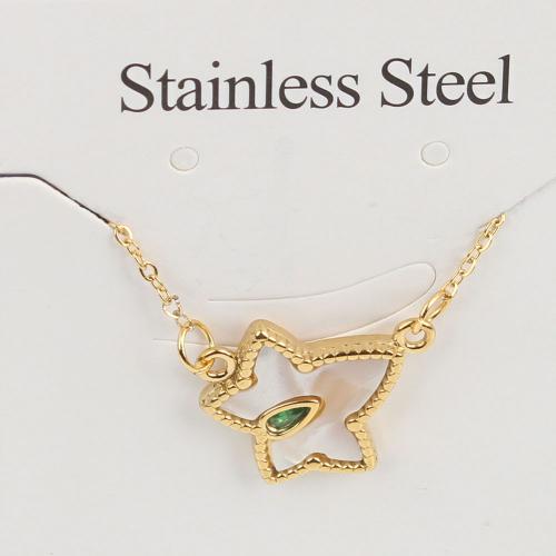 Titanium Steel Necklace with Acrylic with 5cm extender chain Star Vacuum Ion Plating fashion jewelry & Unisex & with rhinestone white nickel lead & cadmium free Length Approx 45 cm Sold By Bag