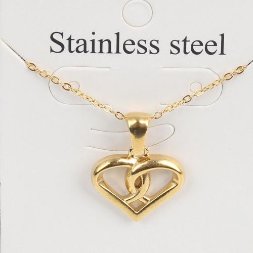 Titanium Steel Necklace, with 5cm extender chain, Heart, Vacuum Ion Plating, fashion jewelry & Unisex & hollow, golden, nickel, lead & cadmium free, 15.90x14.80x2.50mm, Length:Approx 45 cm, 5PCs/Bag, Sold By Bag