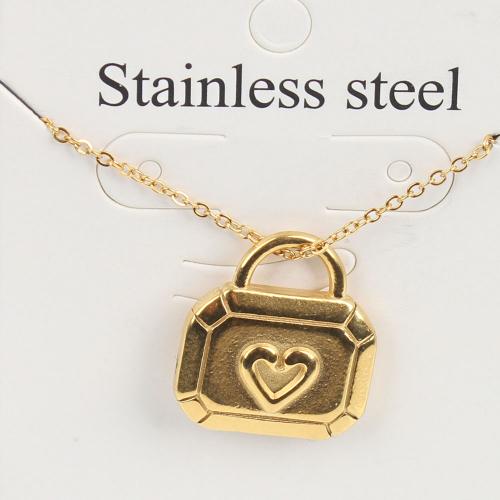 Titanium Steel Necklace with 5cm extender chain Rectangle Vacuum Ion Plating fashion jewelry & Unisex golden nickel lead & cadmium free Length Approx 45 cm Sold By Bag