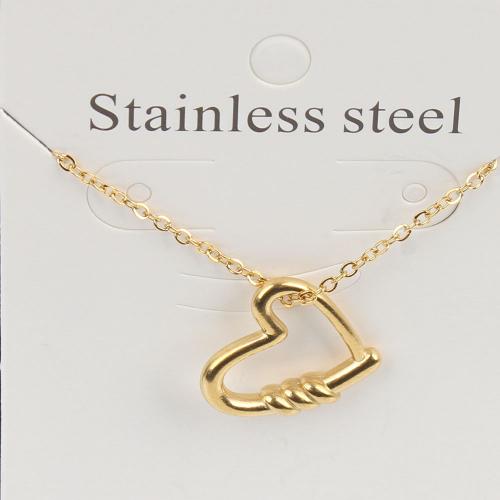 Titanium Steel Necklace, with 5cm extender chain, Heart, Vacuum Ion Plating, fashion jewelry & Unisex & hollow, golden, nickel, lead & cadmium free, 15.60x13.60x3.10mm, Length:Approx 45 cm, 5PCs/Bag, Sold By Bag