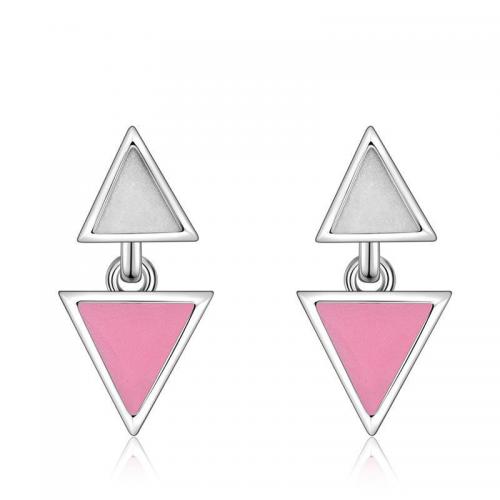 Latão Brinco, cobre, Triângulo, joias de moda & para mulher & esmalte, níquel, chumbo e cádmio livre, 7x15mm, vendido por par