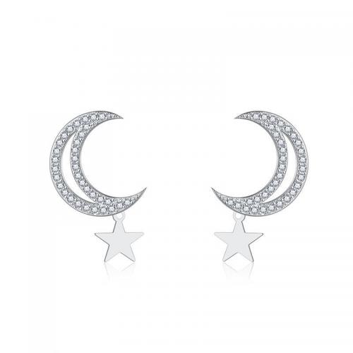 Cubic Zirconia Micro Pave Brass Earring, Moon and Star, fashion jewelry & micro pave cubic zirconia & for woman, nickel, lead & cadmium free, 14x21mm, Sold By Pair