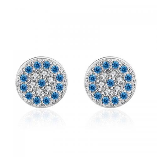 Cubic Zirconia Micro Pave Brass Earring, Round, fashion jewelry & micro pave cubic zirconia & for woman, nickel, lead & cadmium free, 6.50x6.50mm, Sold By Pair