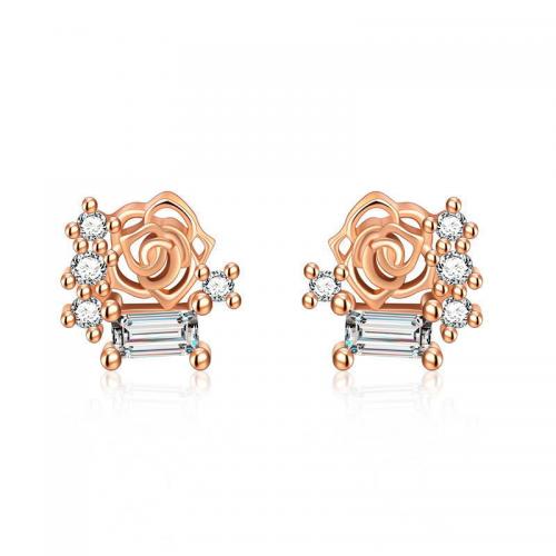 Cubic Zirconia Micro Pave Brass Earring Rose plated fashion jewelry & micro pave cubic zirconia & for woman nickel lead & cadmium free Sold By Pair