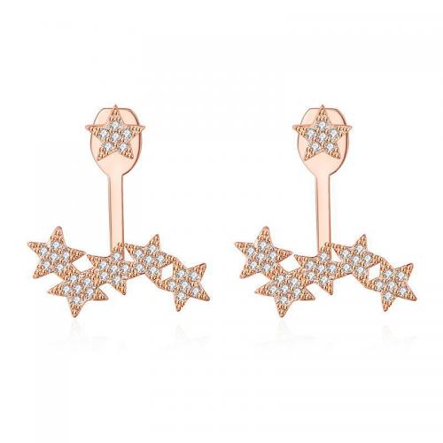 Cubic Zirconia Micro Pave Brass Earring Star plated fashion jewelry & micro pave cubic zirconia & for woman nickel lead & cadmium free Sold By Pair
