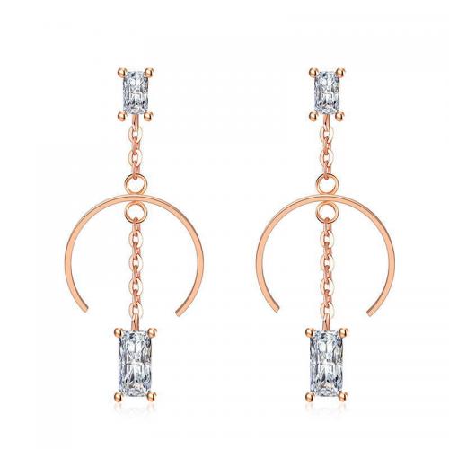 Cubic Zirconia Micro Pave Brass Earring, rose gold color plated, fashion jewelry & micro pave cubic zirconia & for woman, nickel, lead & cadmium free, 16x40mm, Sold By Pair