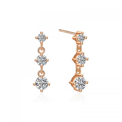 Cubic Zirconia Micro Pave Brass Earring, rose gold color plated, fashion jewelry & micro pave cubic zirconia & for woman, nickel, lead & cadmium free, 12x22mm, Sold By Pair
