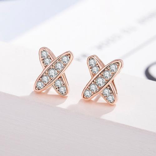 Cubic Zirconia Micro Pave Brass Earring, Letter X, plated, fashion jewelry & micro pave cubic zirconia & for woman, more colors for choice, nickel, lead & cadmium free, 7x8mm, Sold By Pair