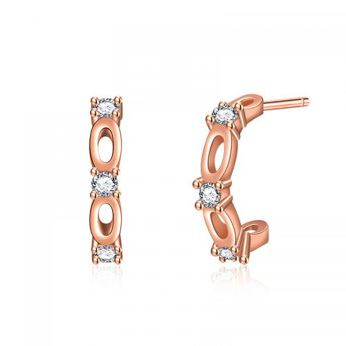 Cubic Zirconia Micro Pave Brass Earring, rose gold color plated, fashion jewelry & micro pave cubic zirconia & for woman, nickel, lead & cadmium free, 3x14mm, Sold By Pair