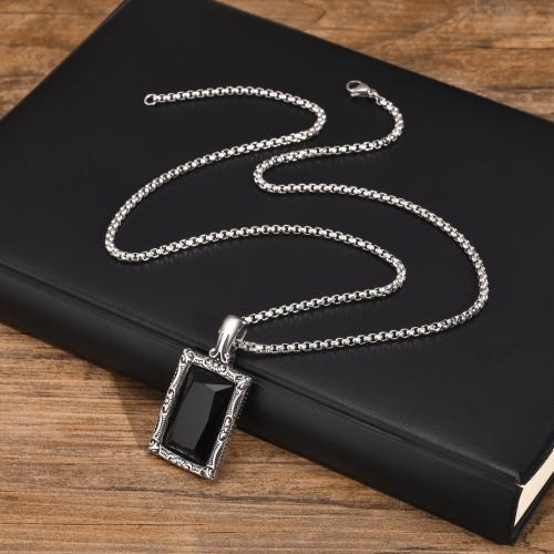 Edelstahl Schmuck Halskette, 304 Edelstahl, mit Glas, poliert, Modeschmuck & verschiedene Stile für Wahl & für den Menschen, 47.10x23.50mm, Länge ca. 60 cm, verkauft von PC