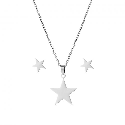 Fashion Stainless Steel Jewelry Sets Stud Earring & necklace 304 Stainless Steel Star 2 pieces & fashion jewelry & for woman silver color Length Approx 45 cm Sold By Set