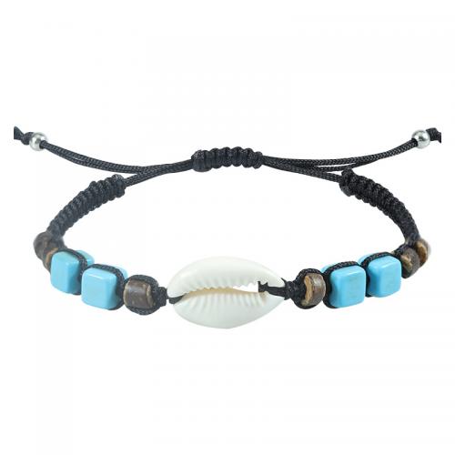 Chaîne tissée Bracelets, Cordon de noeud, avec turquoise & coquille, coquille, fait à la main, bijoux de mode & unisexe & réglable, plus de couleurs à choisir, 13mm, Longueur:Environ 15-26 cm, Vendu par PC