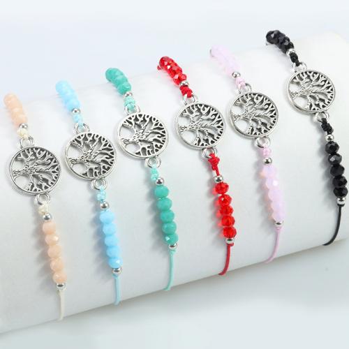 Chain Woven Bracelets, Knot Cord, with Crystal & Tibetan Style, Tree, handmade, Bohemian style & adjustable & for woman, more colors for choice, Length:Approx 15-30 cm, Sold By PC