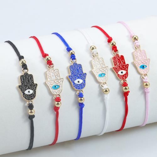 Evil Eye Jewelry Bracelet, Knot Cord, with Tibetan Style, Hand, handmade, Bohemian style & Unisex & adjustable & enamel, more colors for choice, Length:Approx 15-30 cm, Sold By PC