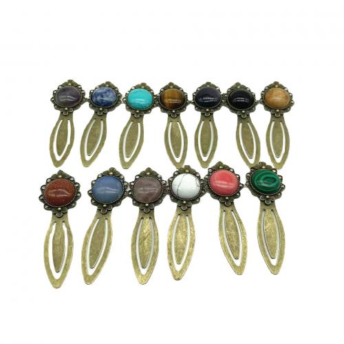 Tibetan Style Bookmark, with Gemstone, Plum Blossom, antique bronze color plated, durable, Random Color, nickel, lead & cadmium free, Length about 6-8cm, Sold By PC